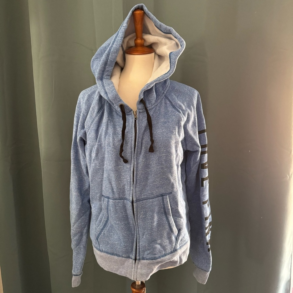 PINK Heathered Blue Graphic Full Zip Hoodie